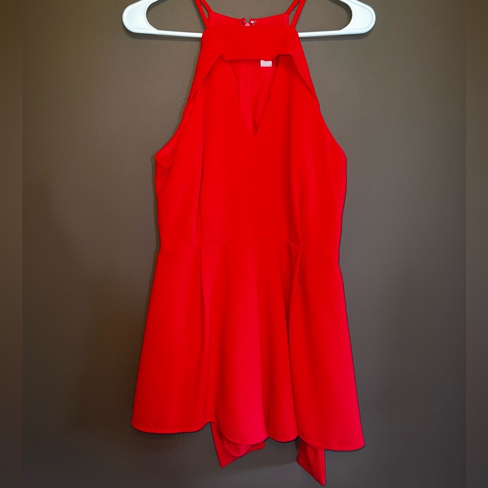 Red tie front romper. Blush boutique